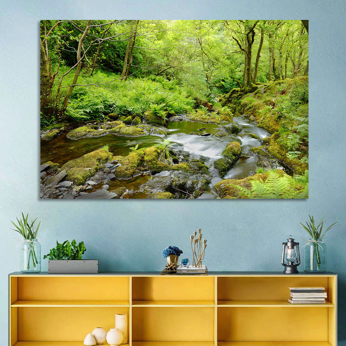 Mossy Stream Through Forest Wall Art