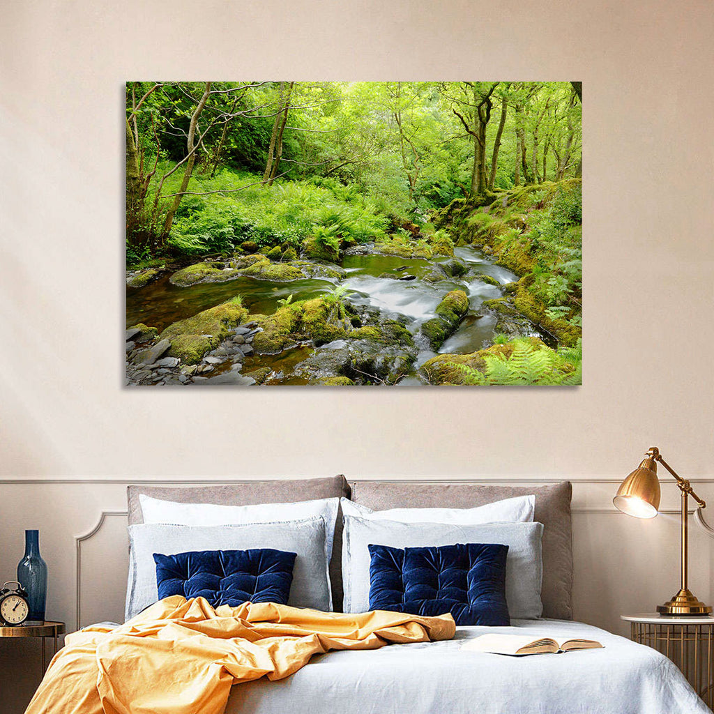 Mossy Stream Through Forest Wall Art