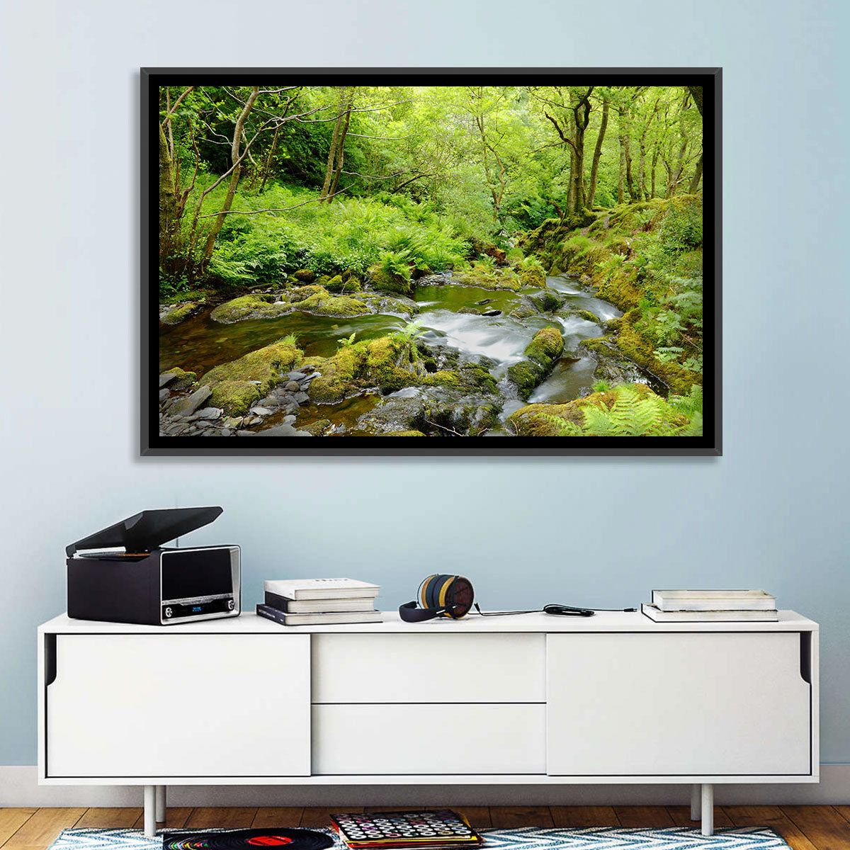 Mossy Stream Through Forest Wall Art