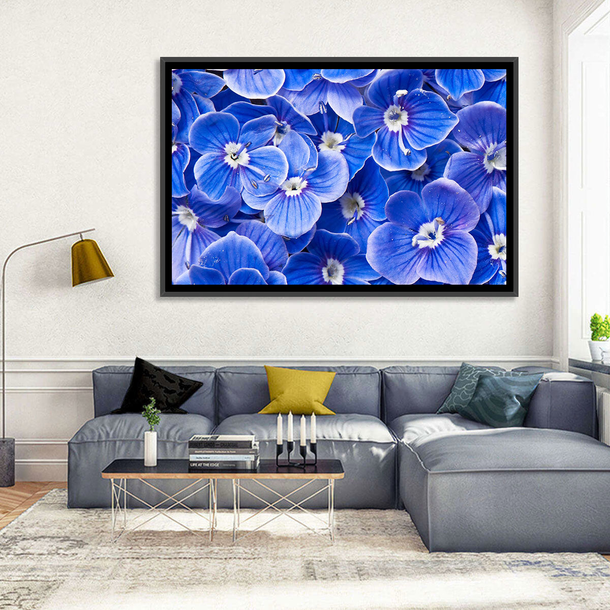 Blue Wildflower Close-up Wall Art in a room, landscape