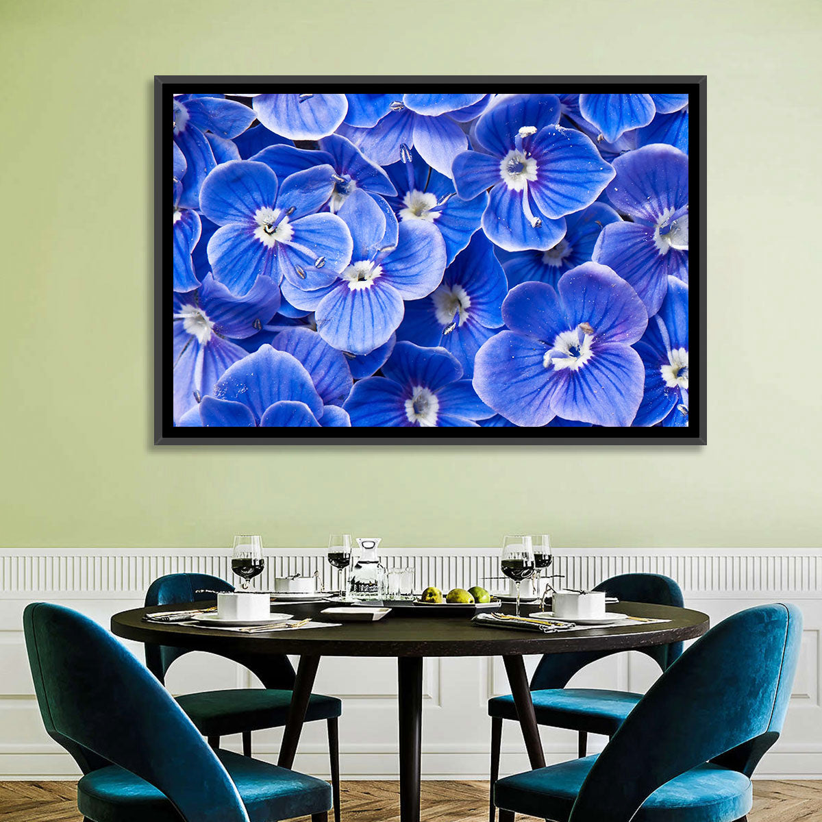 Blue Wildflower Close-up Wall Art in a room, landscape