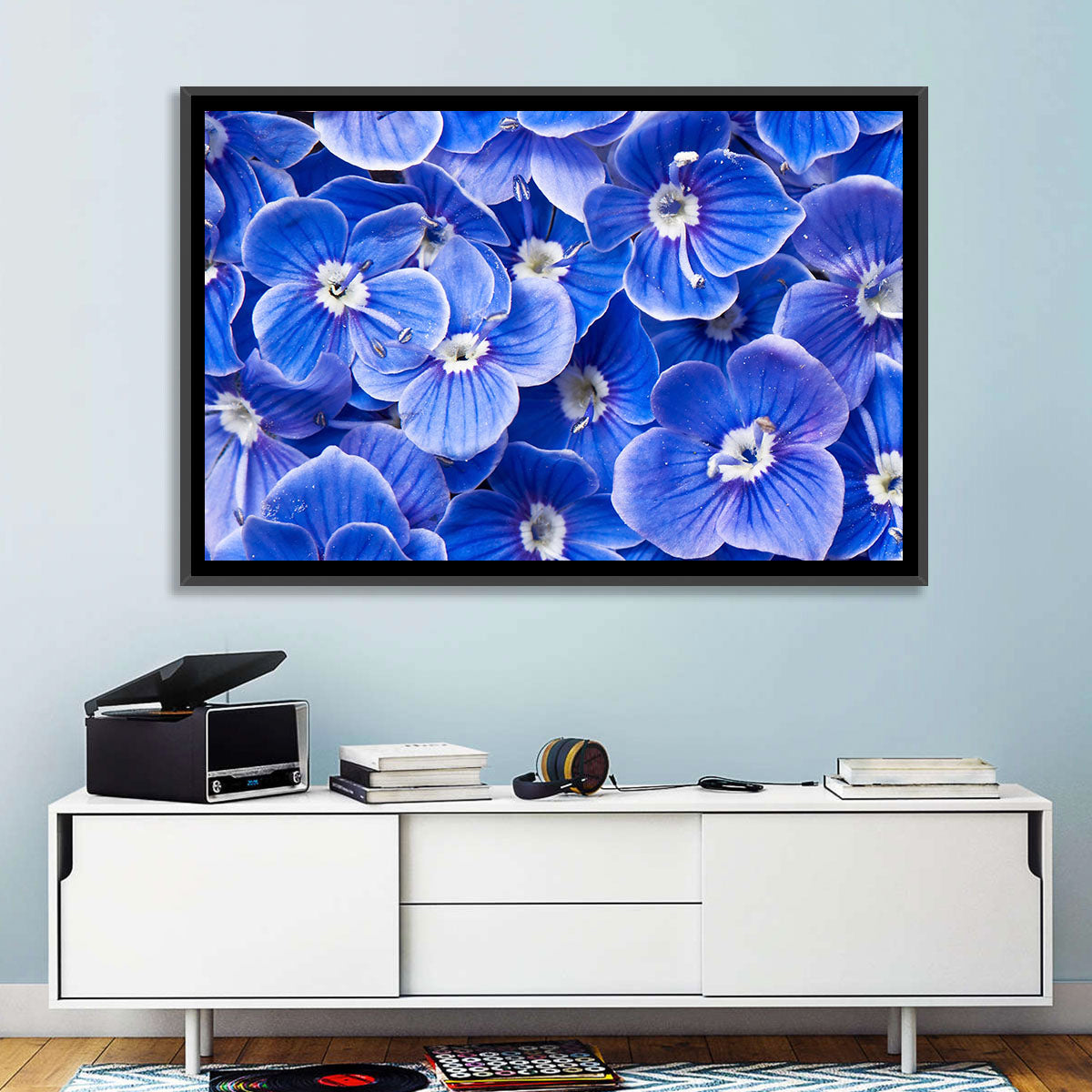 Blue Wildflower Close-up Wall Art in a room, landscape