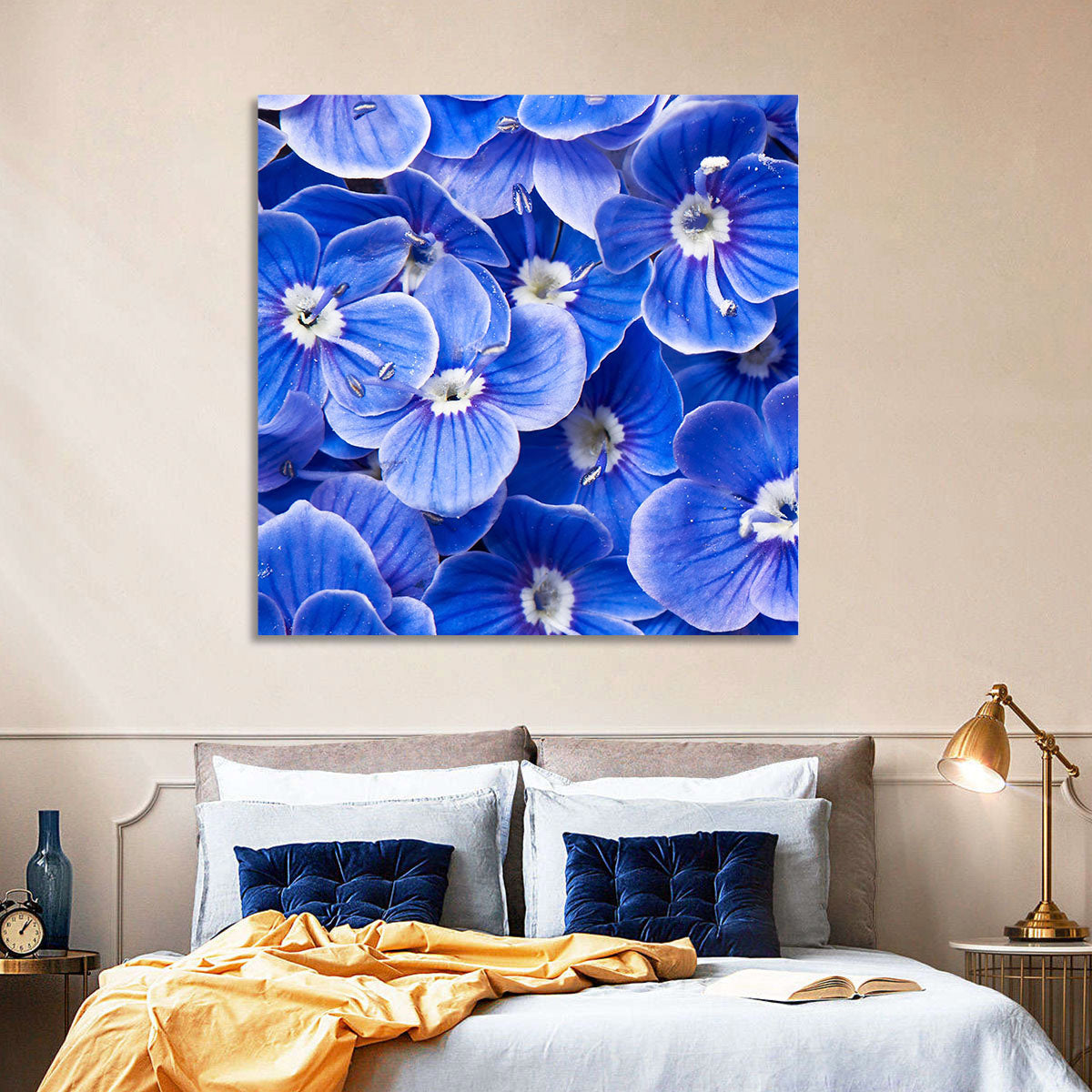 Blue Wildflower Close-up Wall Art in a room, landscape