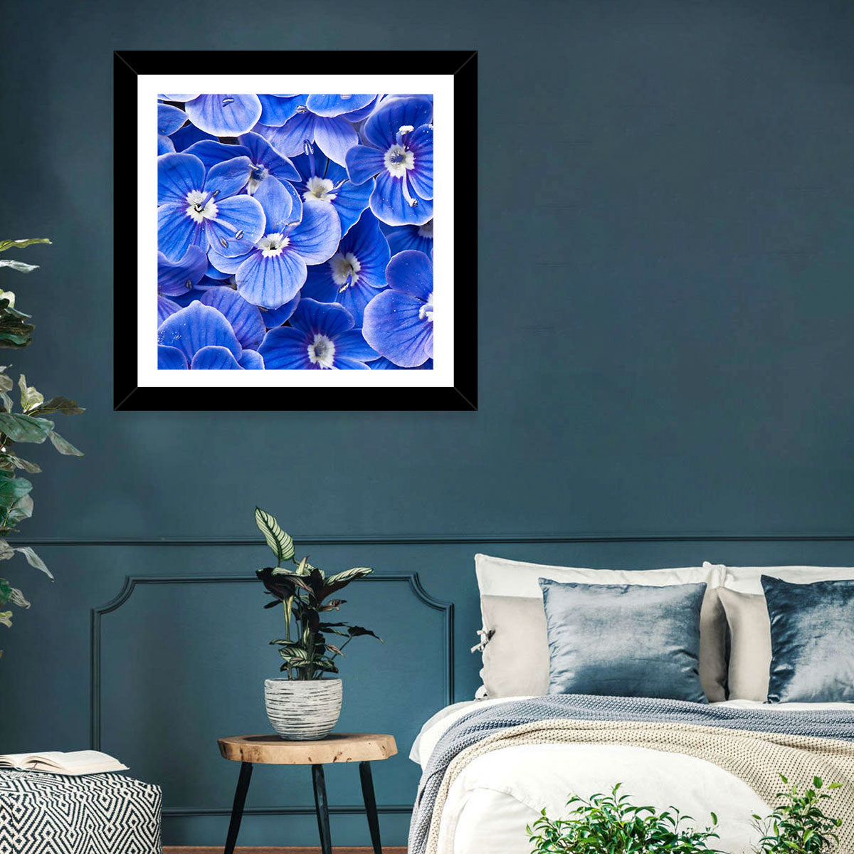 Blue Wildflower Close-up Wall Art in a room, landscape