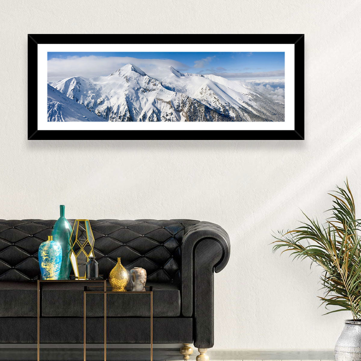 Bansko Snow-capped Peaks Wall Art in a room, panoramic