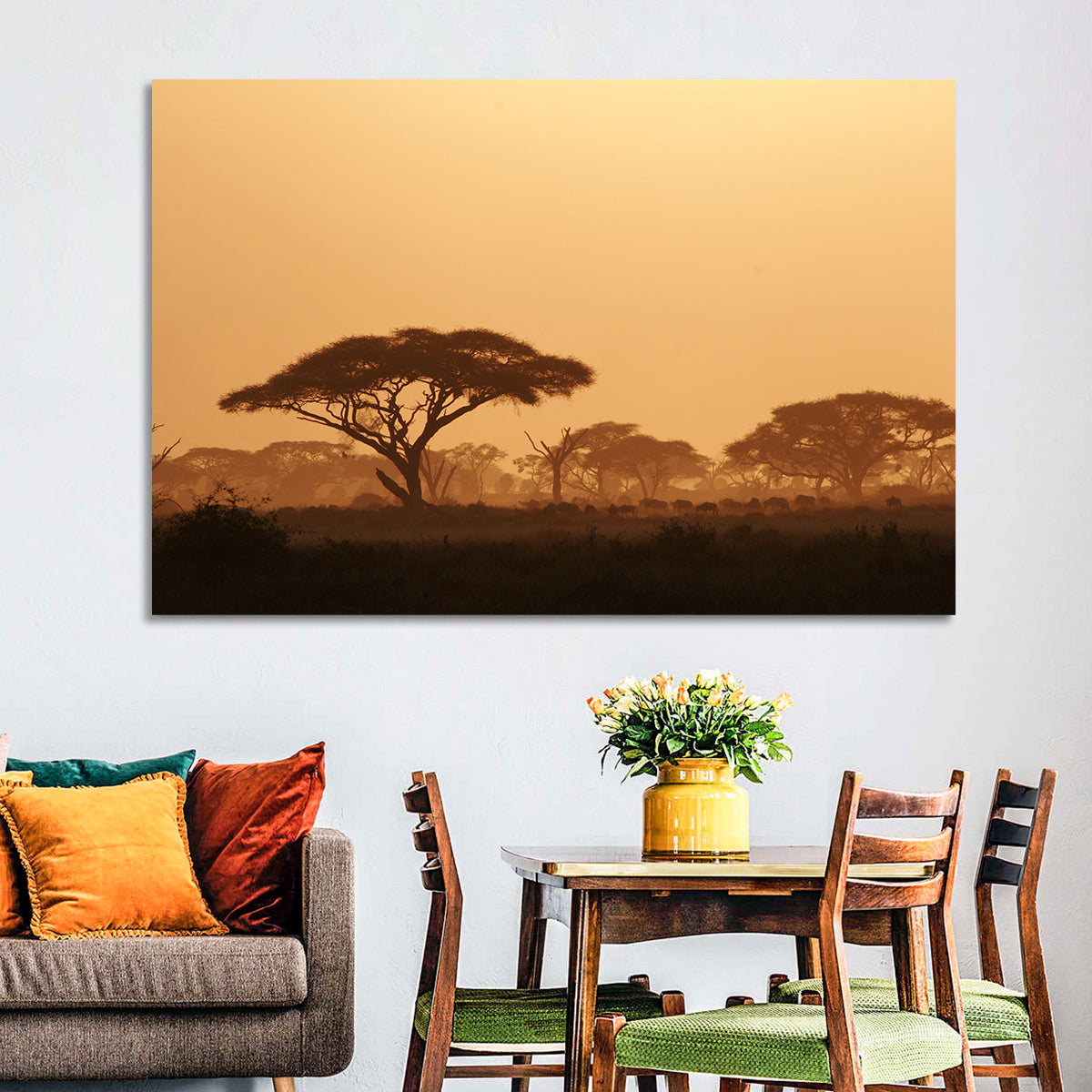 Amboseli Savanna Sunset Wall Art in a room, landscape