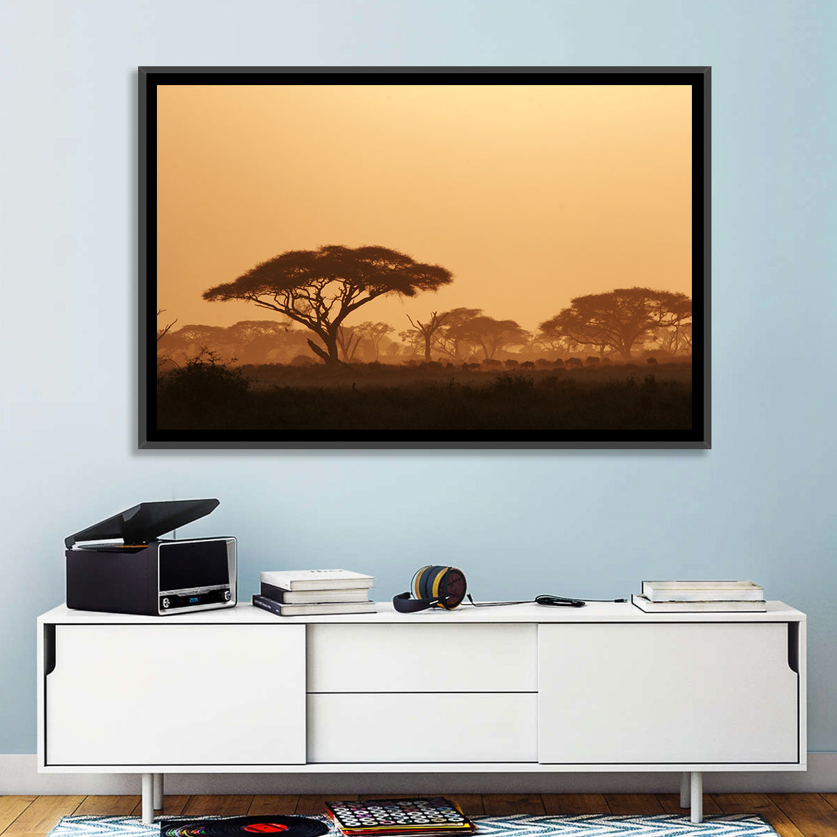Amboseli Savanna Sunset Wall Art in a room, landscape