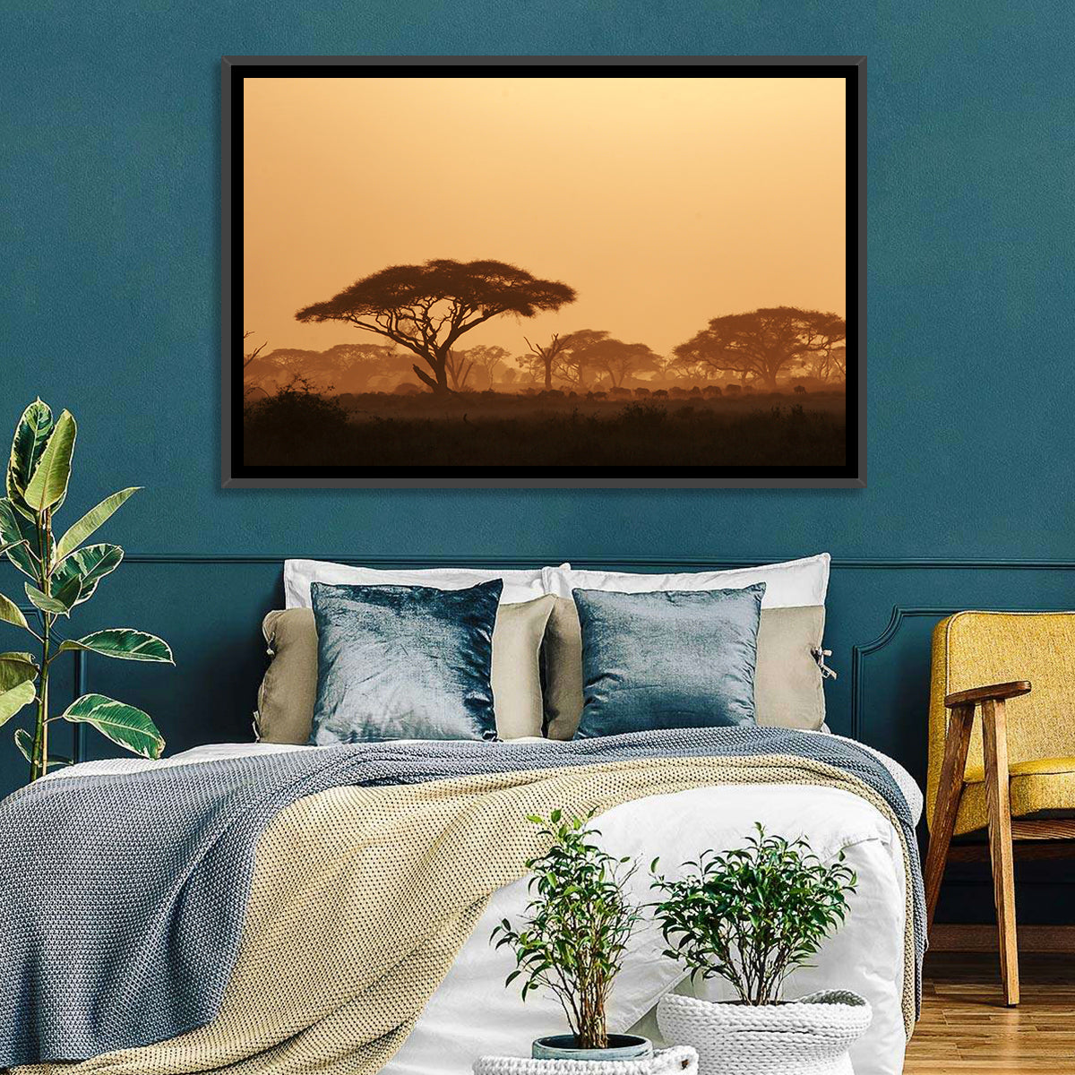 Amboseli Savanna Sunset Wall Art in a room, landscape