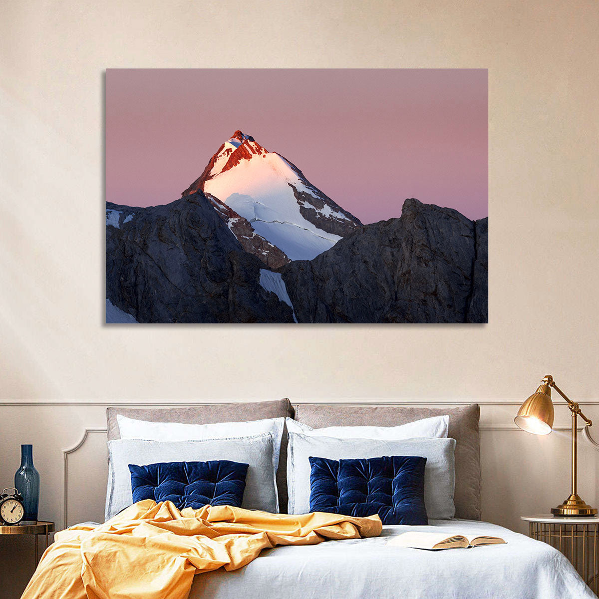 Mount Chimtarga Alpenglow Wall Art in a room, landscape
