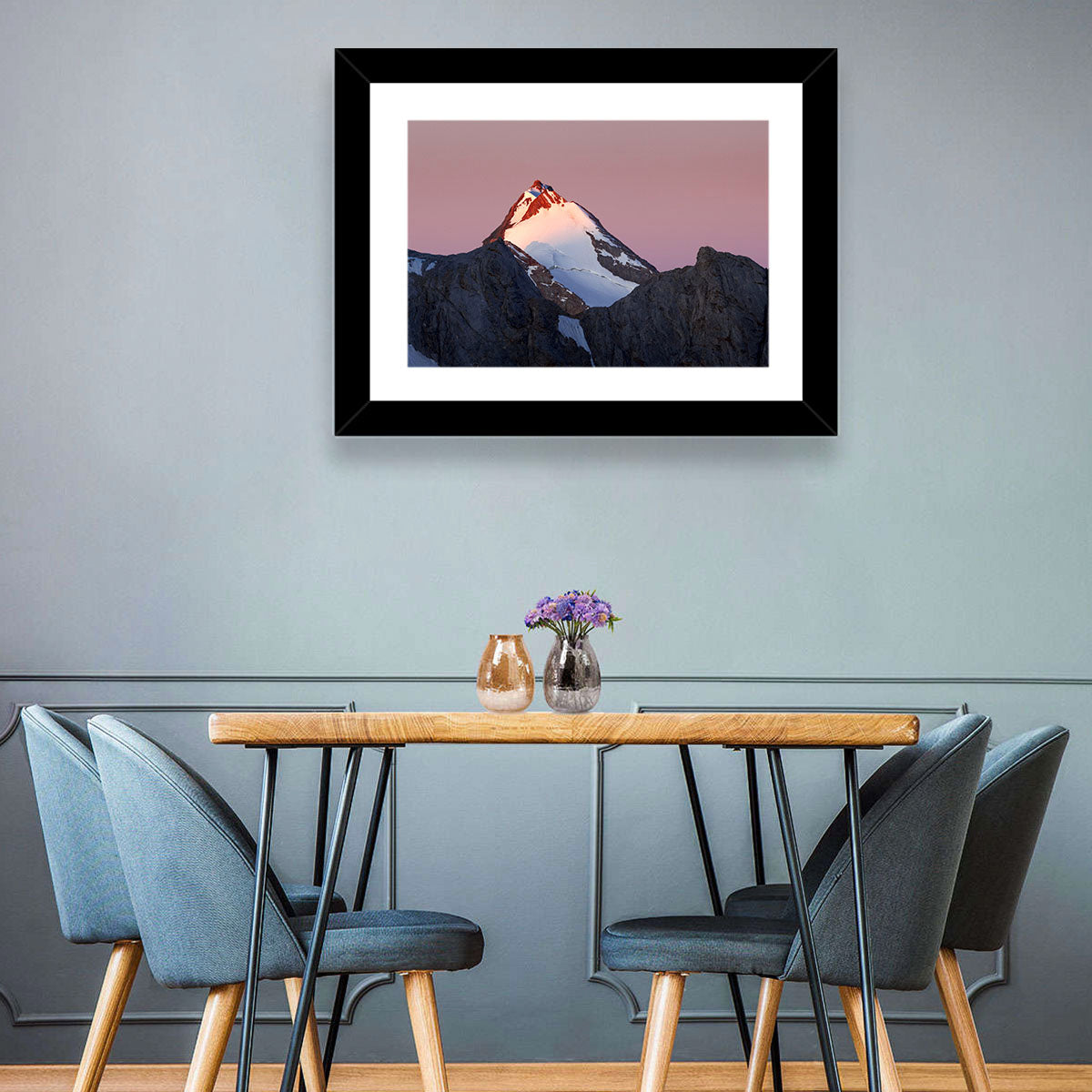 Mount Chimtarga Alpenglow Wall Art in a room, landscape