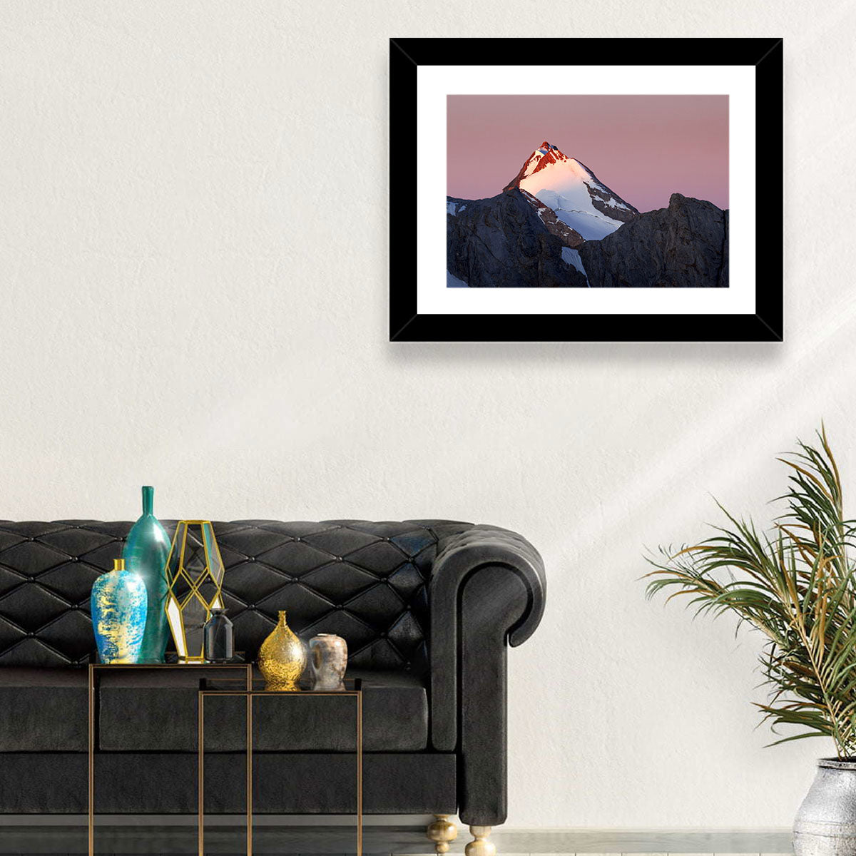Mount Chimtarga Alpenglow Wall Art in a room, landscape