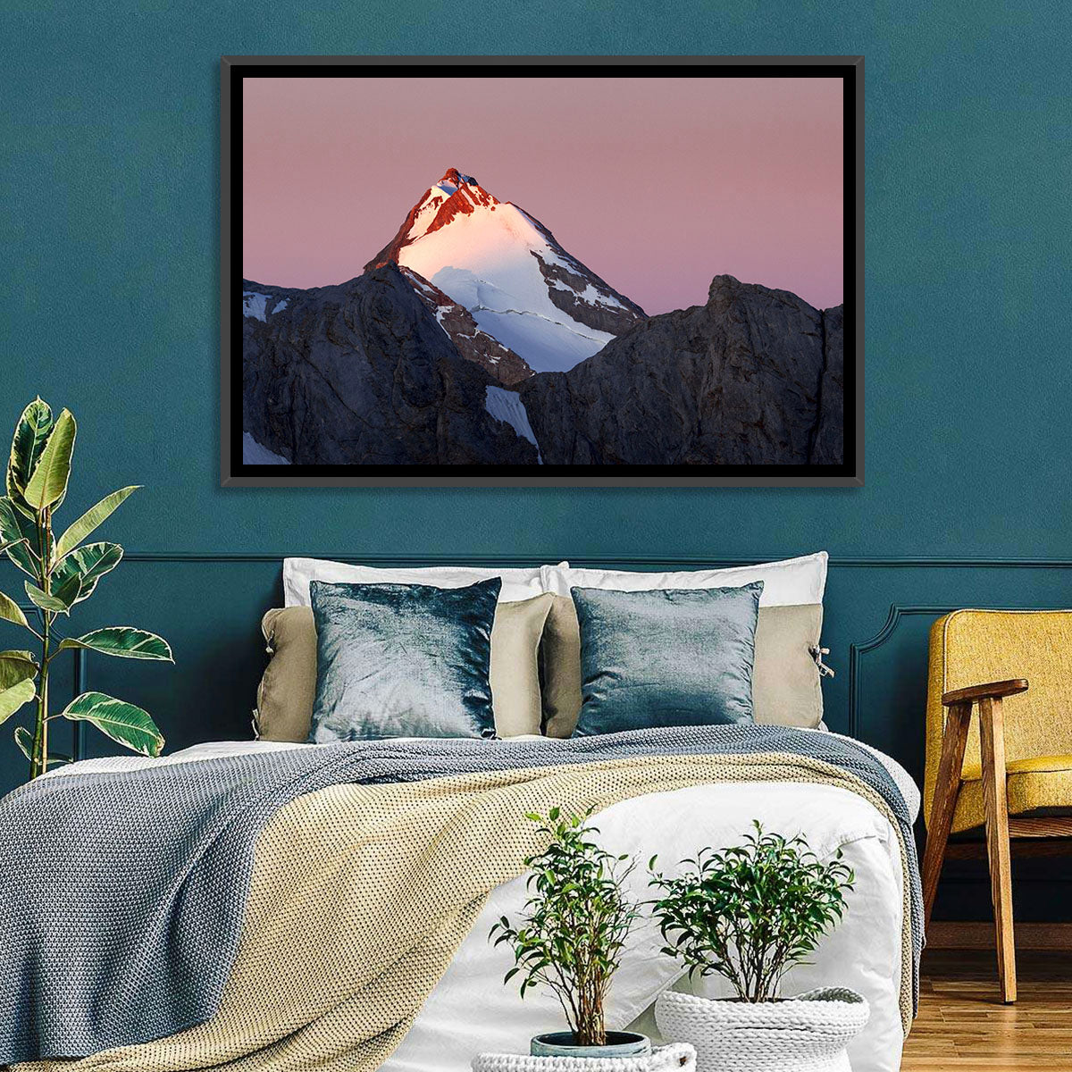 Mount Chimtarga Alpenglow Wall Art in a room, landscape