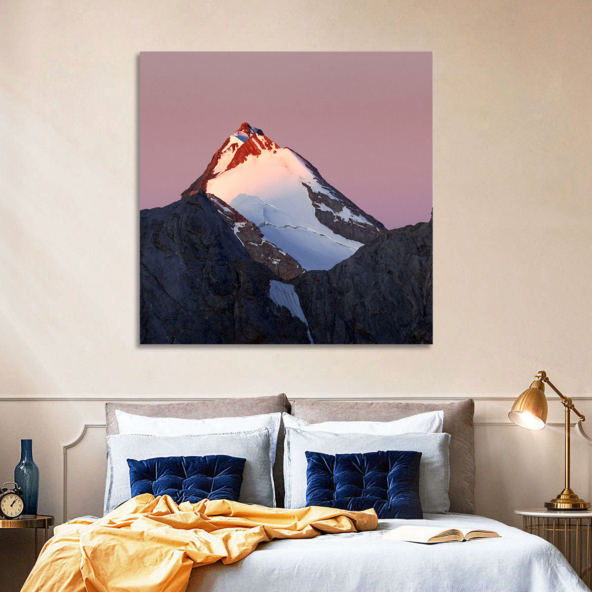 Mount Chimtarga Alpenglow Wall Art in a room, landscape