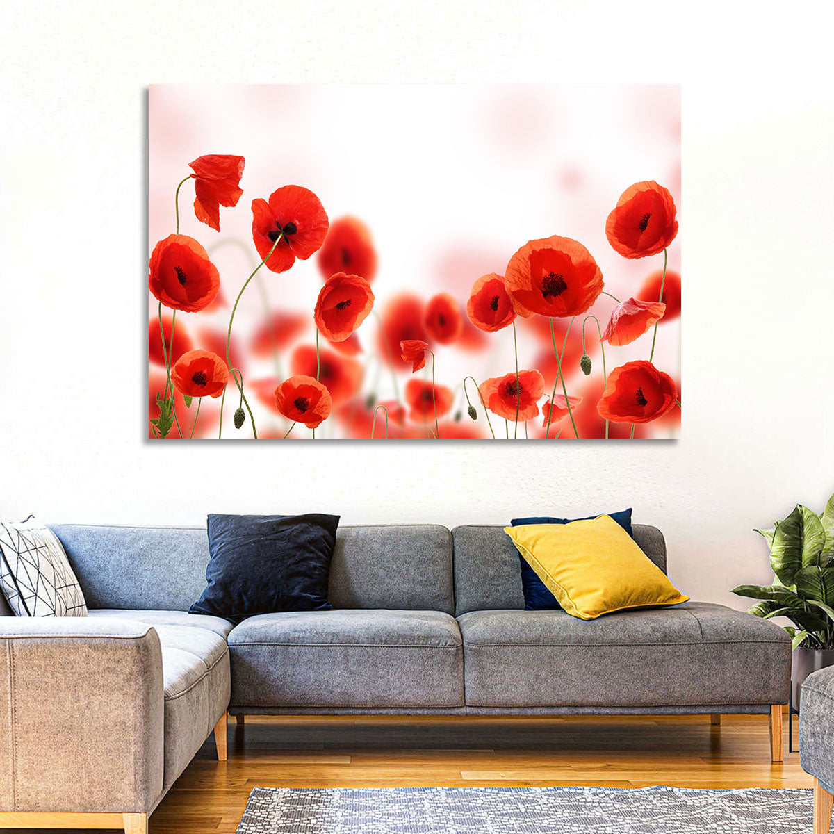 Red Poppy Field Wall Art in a room, landscape