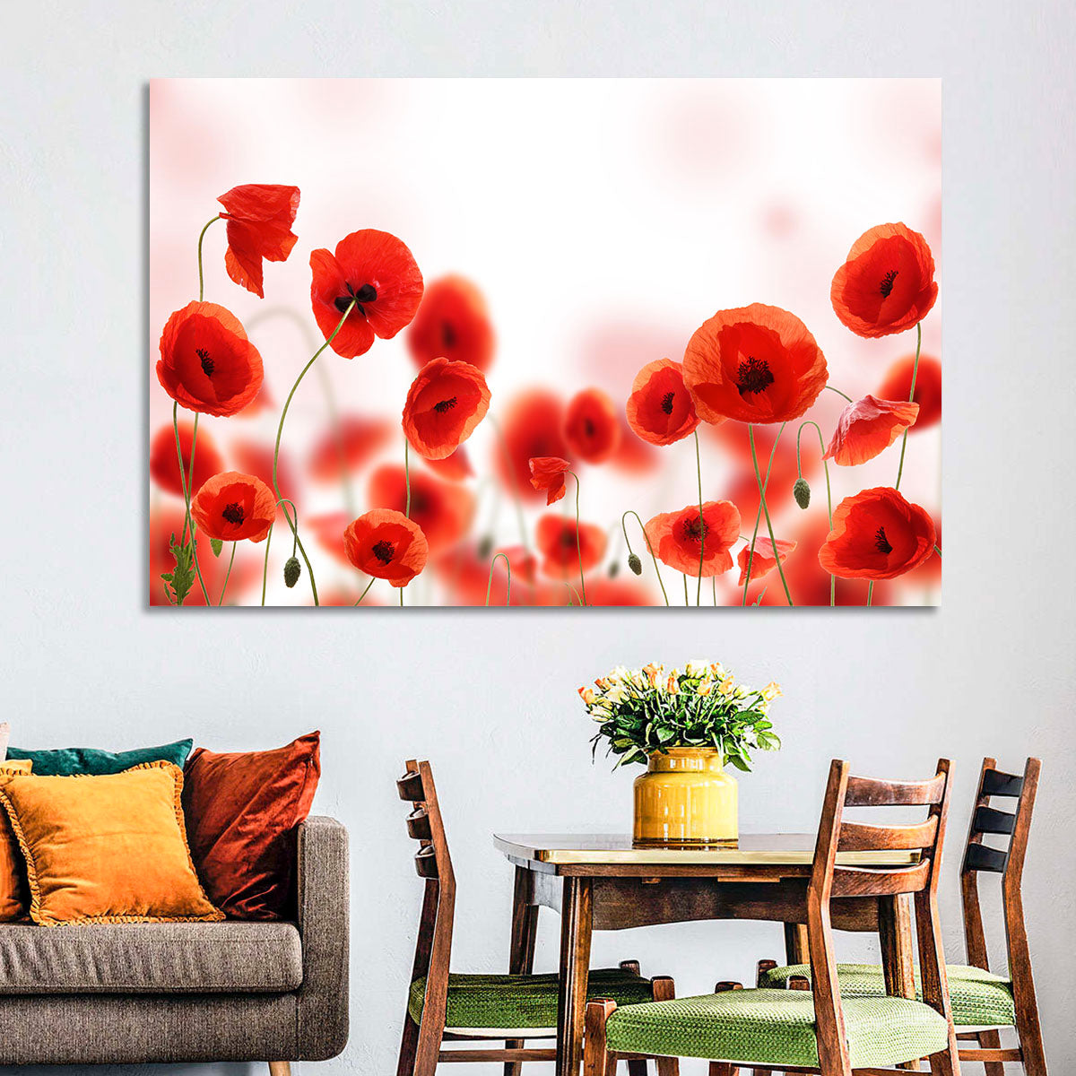 Red Poppy Field Wall Art in a room, landscape