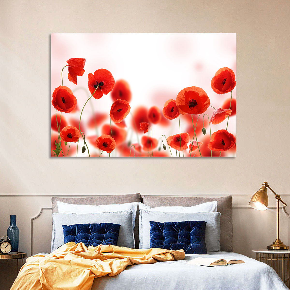 Red Poppy Field Wall Art in a room, landscape