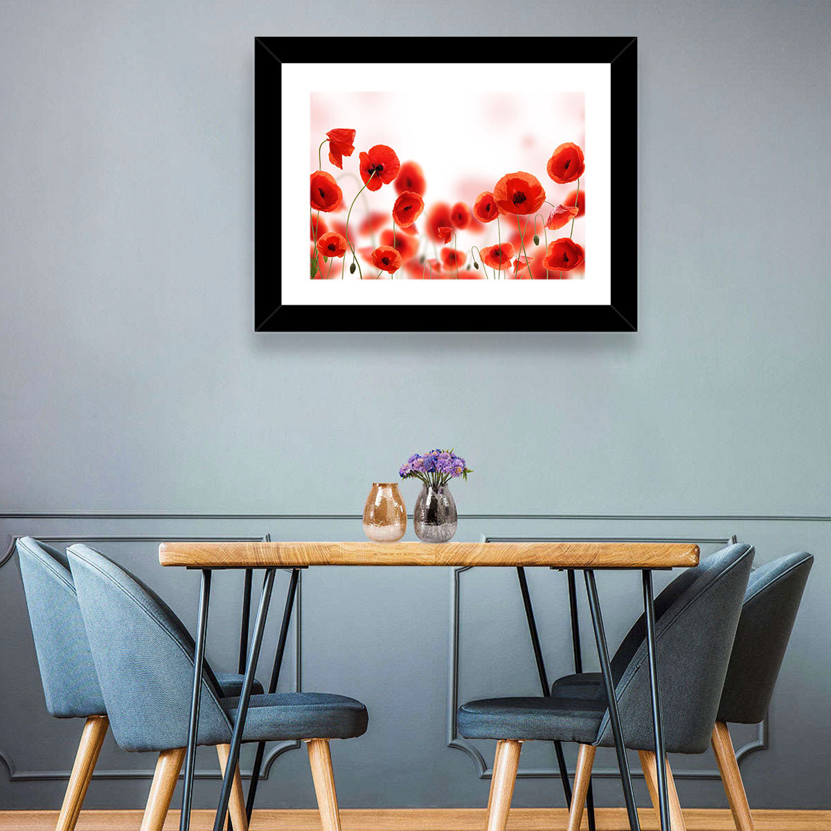 Red Poppy Field Wall Art in a room, landscape