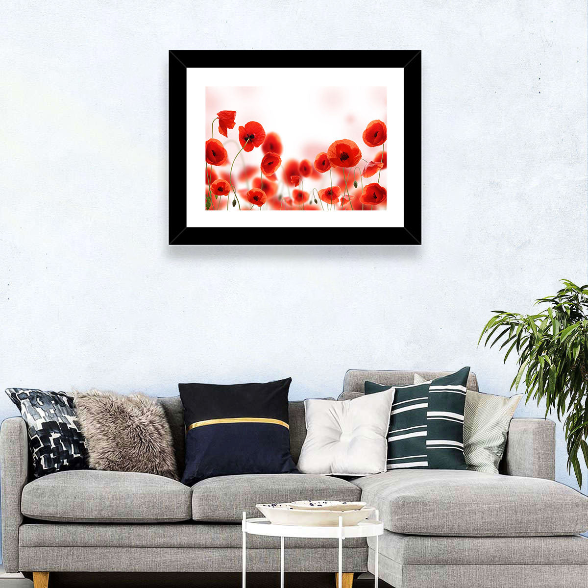Red Poppy Field Wall Art in a room, landscape