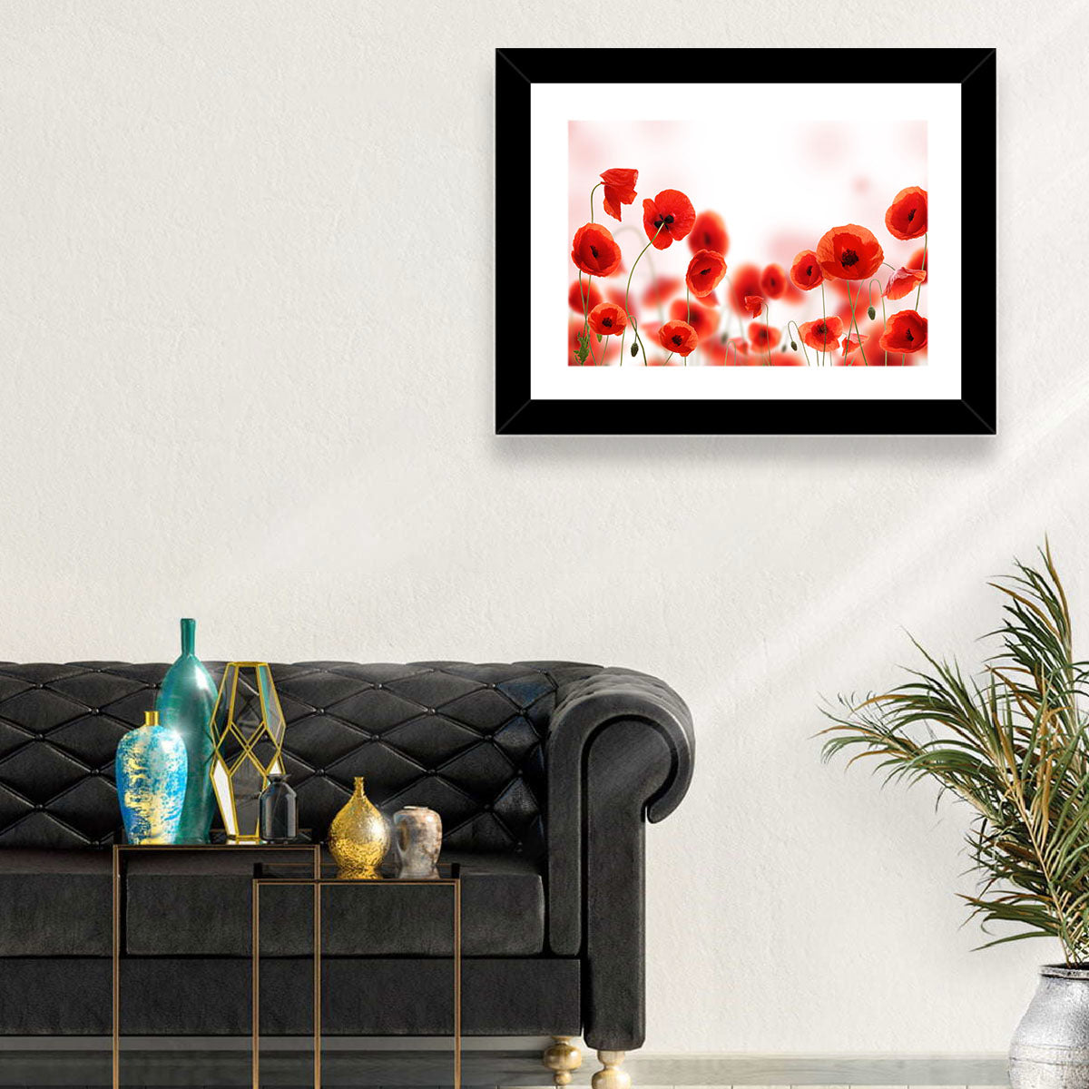 Red Poppy Field Wall Art in a room, landscape