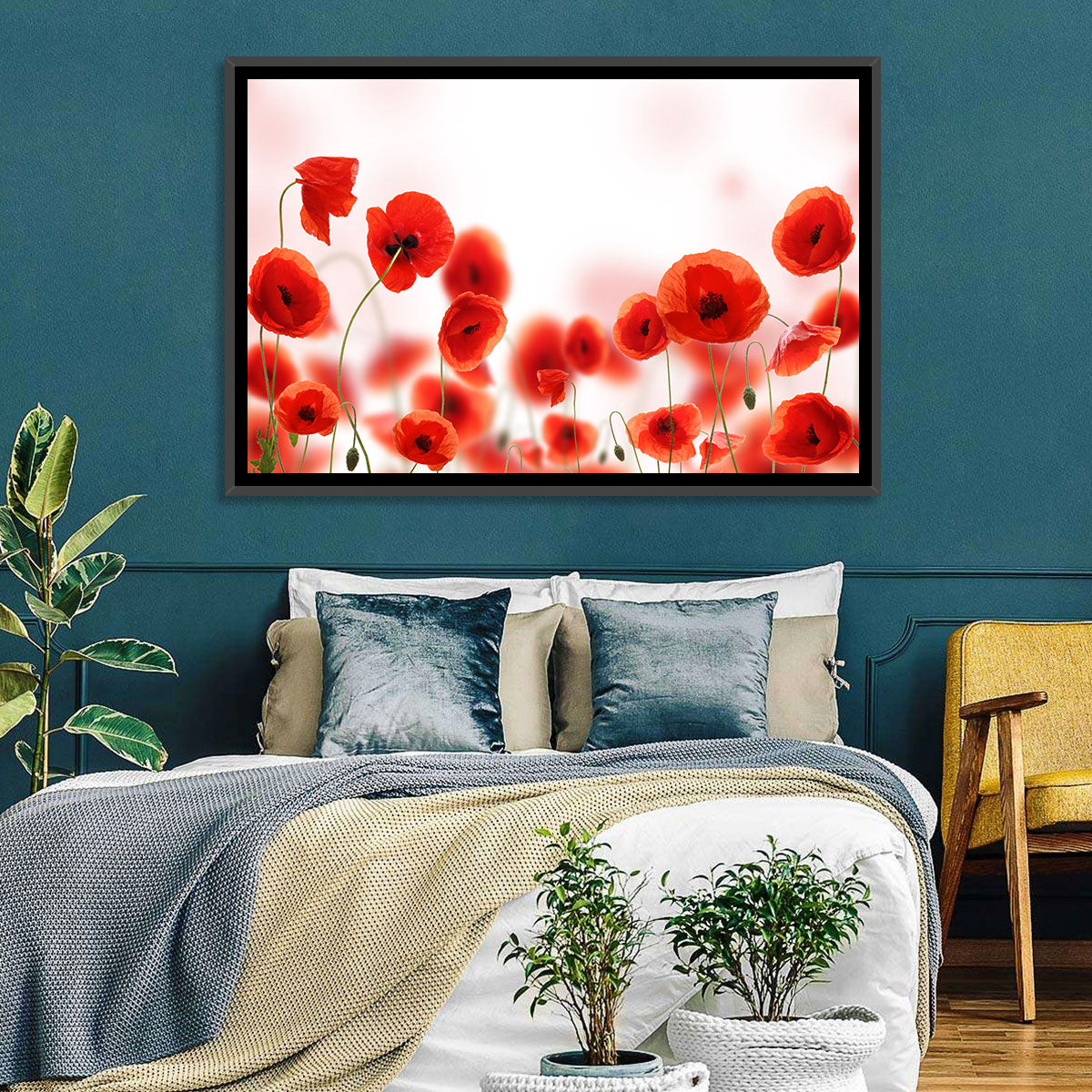 Red Poppy Field Wall Art in a room, landscape
