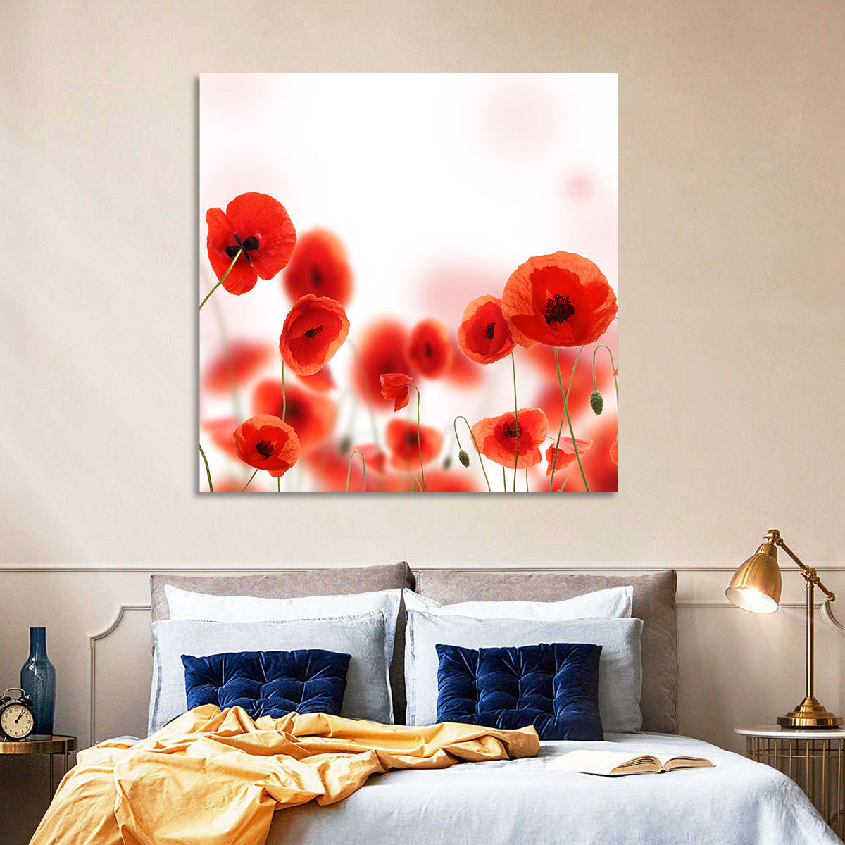 Red Poppy Field Wall Art in a room, landscape