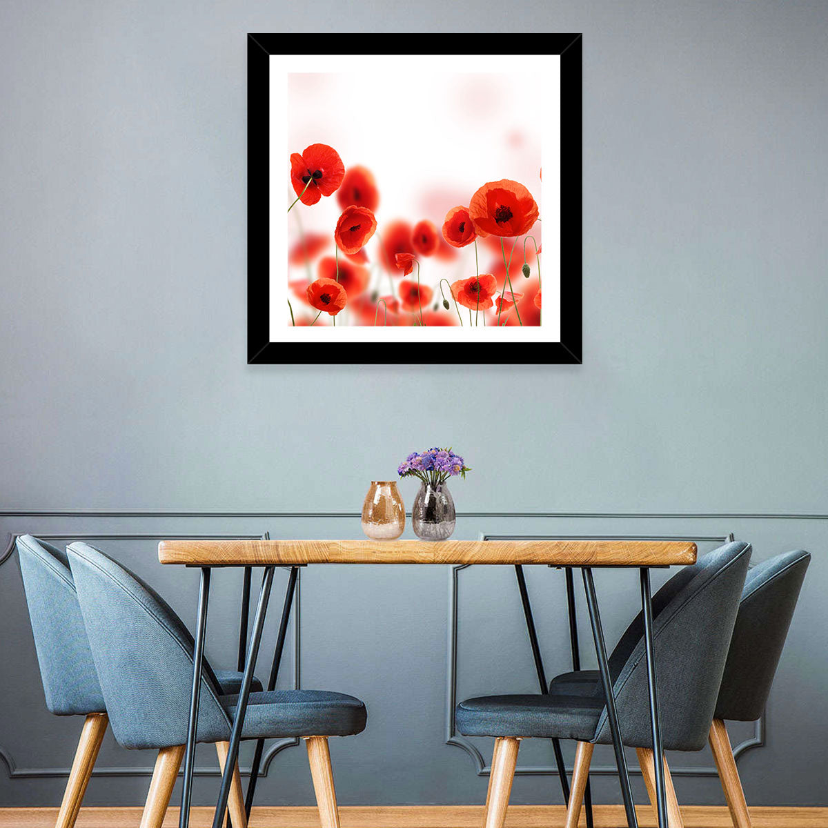 Red Poppy Field Wall Art in a room, landscape