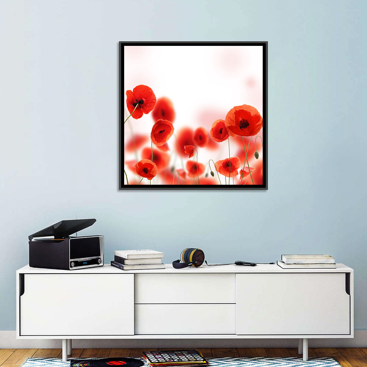 Red Poppy Field Wall Art in a room, landscape