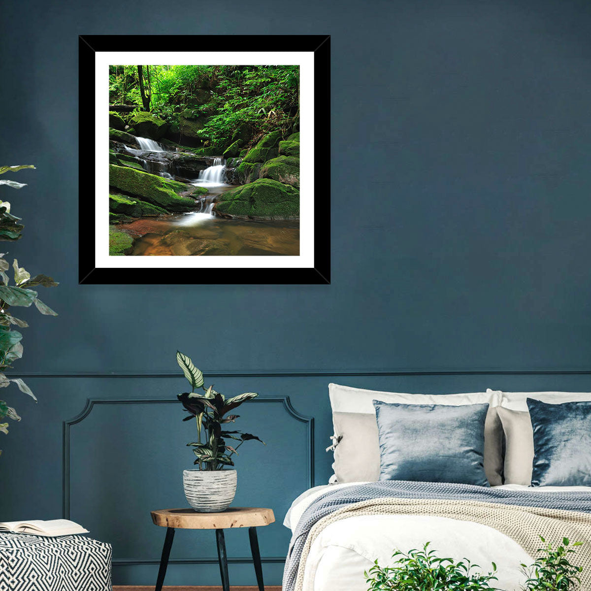 Mossy Rainforest Stream Wall Art in a room, landscape
