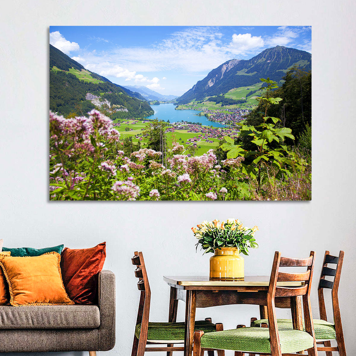 Lungern Village with Wildflowers Wall Art