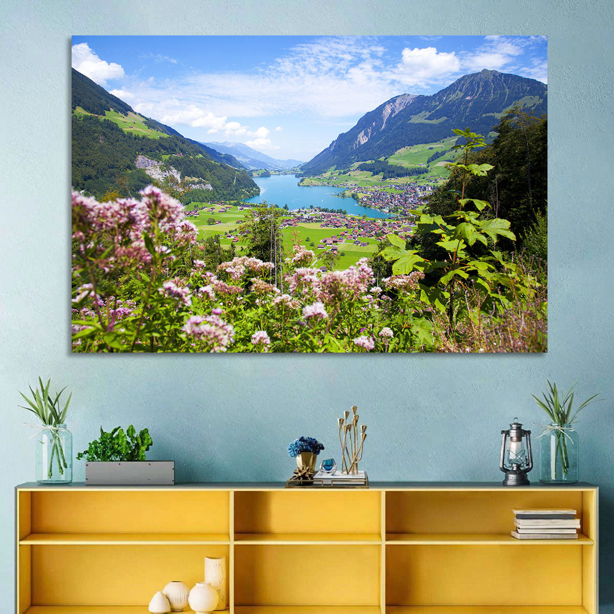 Lungern Village with Wildflowers Wall Art
