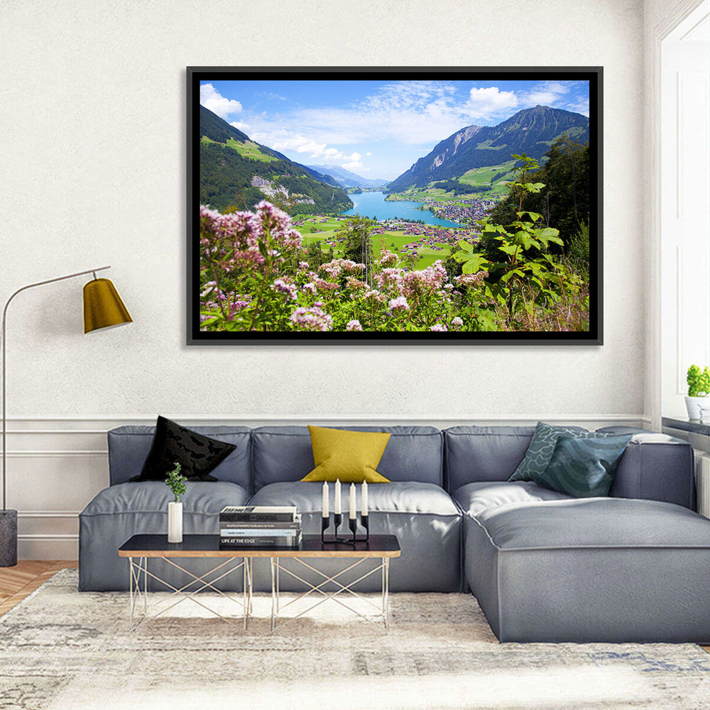 Lungern Village with Wildflowers Wall Art