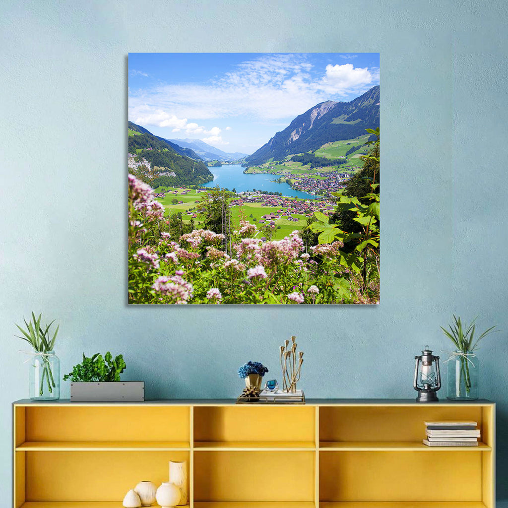 Lungern Village with Wildflowers Wall Art