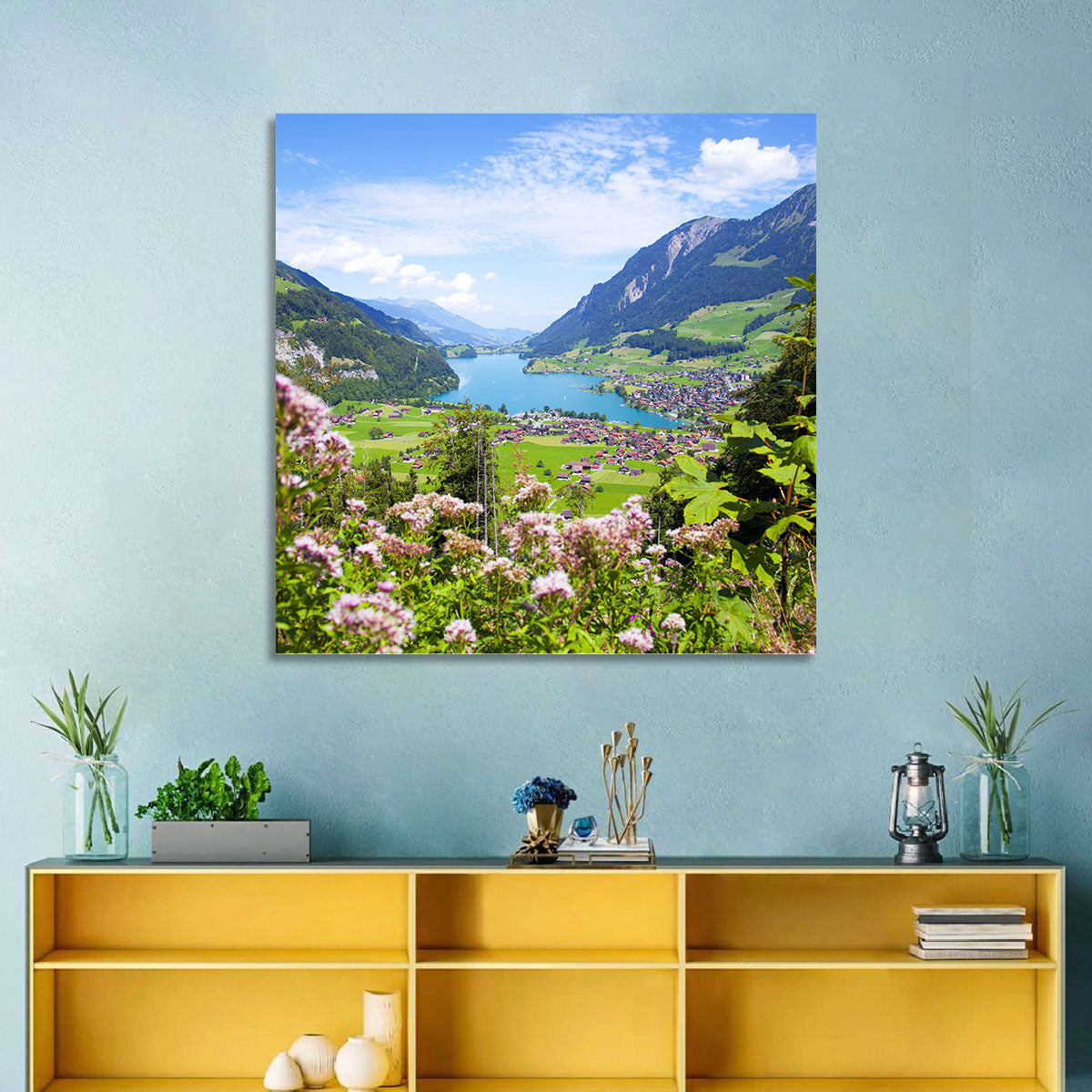 Lungern Village with Wildflowers Wall Art