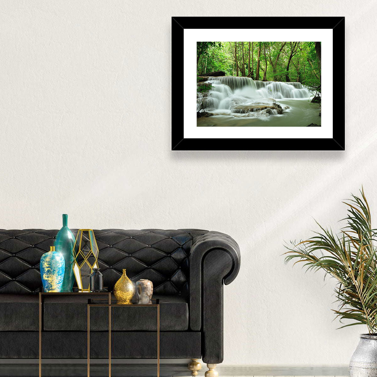 Erawan Falls Forest Cascade Wall Art in a room, landscape