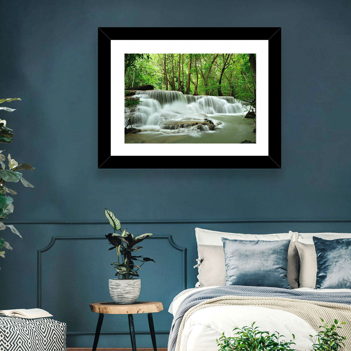 Erawan Falls Forest Cascade Wall Art in a room, landscape