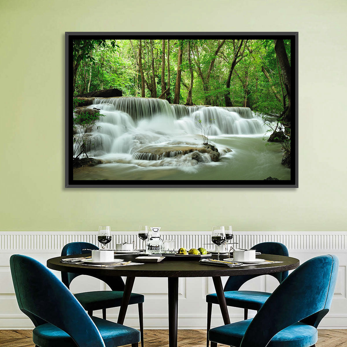 Erawan Falls Forest Cascade Wall Art in a room, landscape