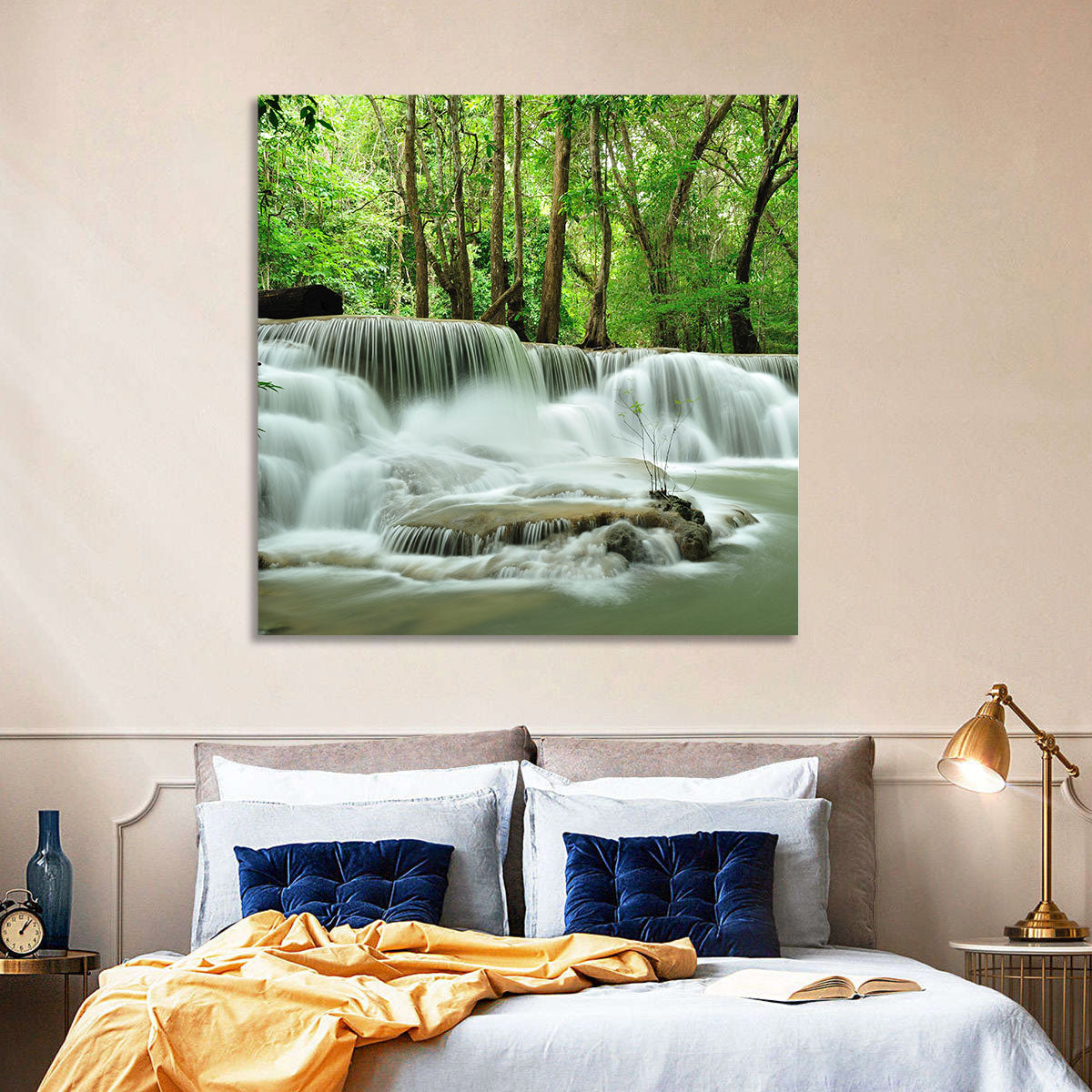 Erawan Falls Forest Cascade Wall Art in a room, landscape