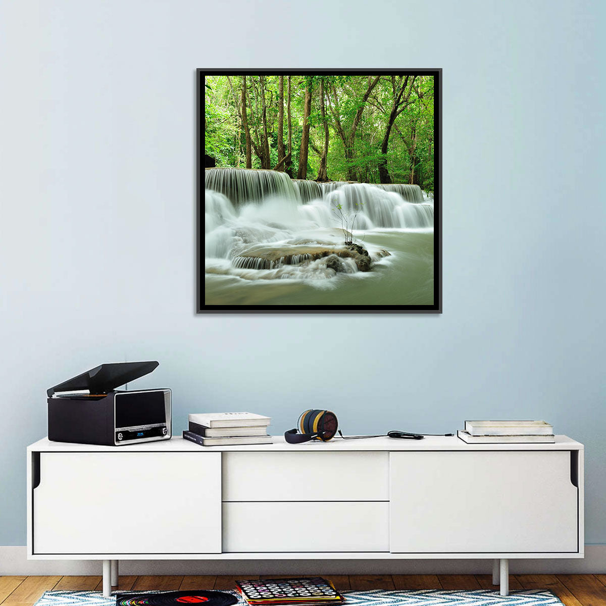Erawan Falls Forest Cascade Wall Art in a room, landscape