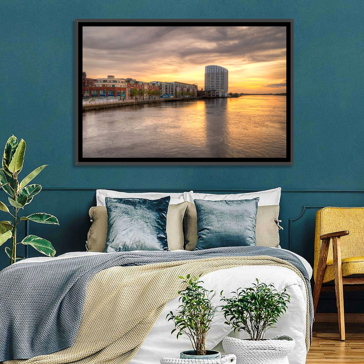 Limerick Riverside at Dusk Wall Art in a room, landscape