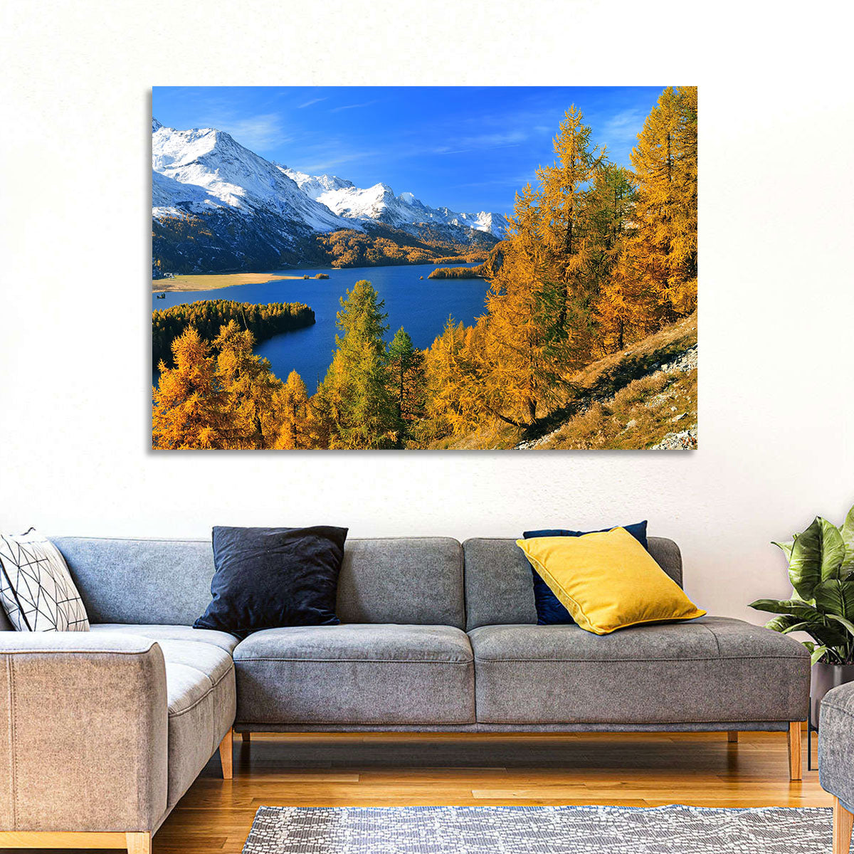Silsersee Autumn Vista Wall Art in a room, landscape