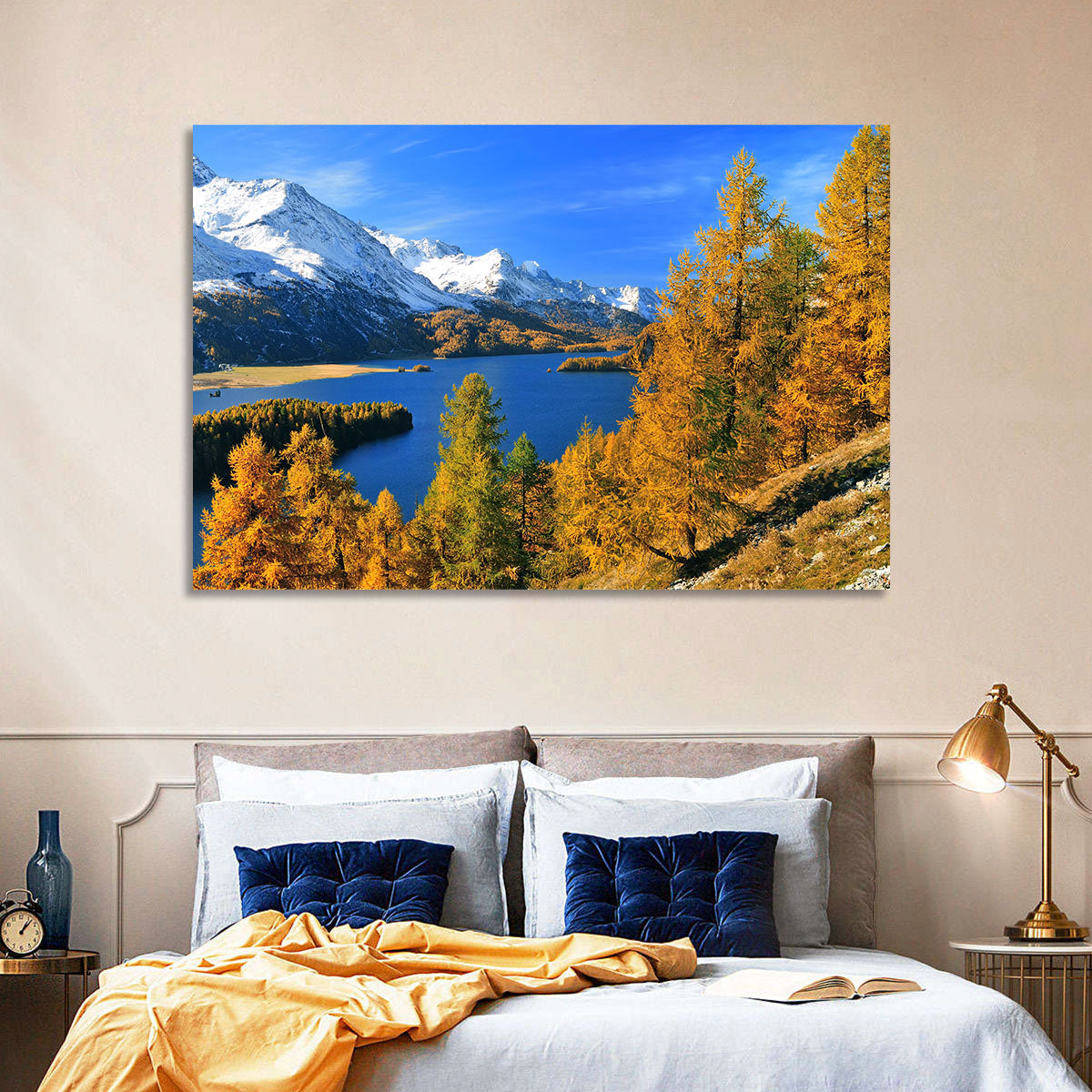 Silsersee Autumn Vista Wall Art in a room, landscape