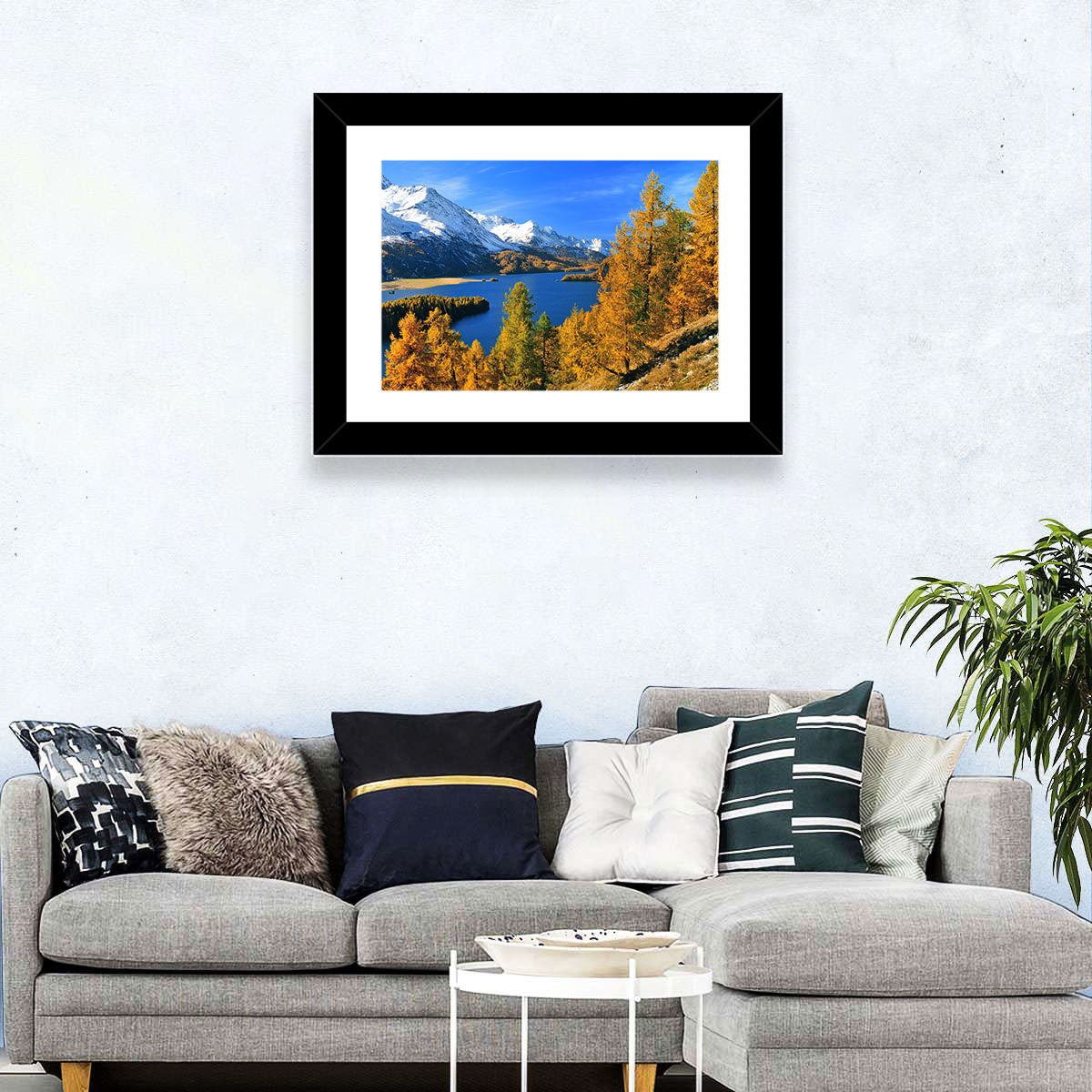 Silsersee Autumn Vista Wall Art in a room, landscape