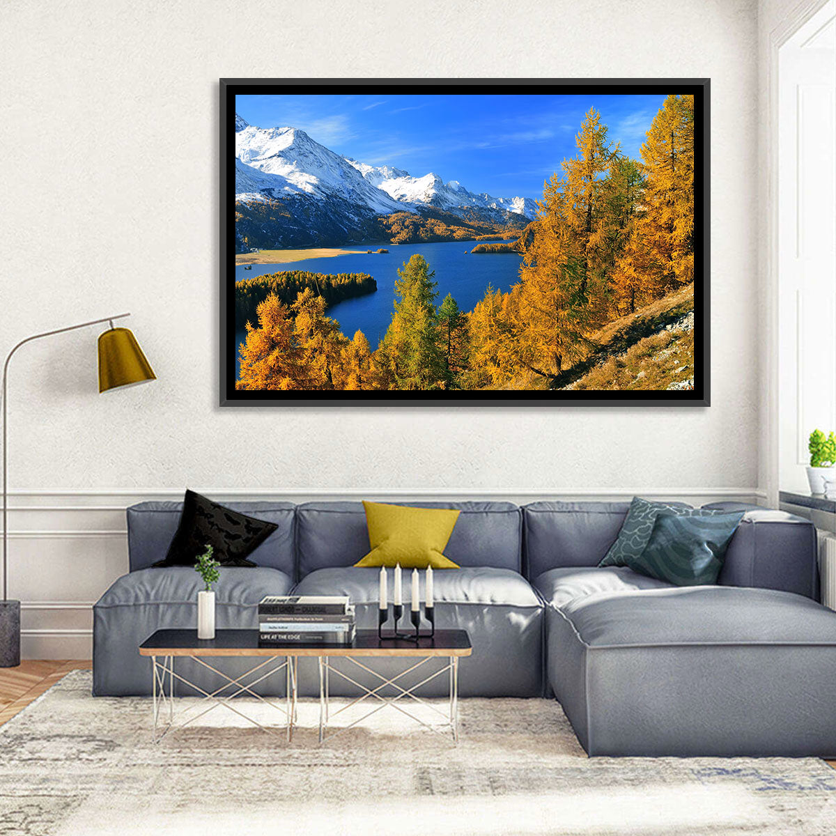 Silsersee Autumn Vista Wall Art in a room, landscape