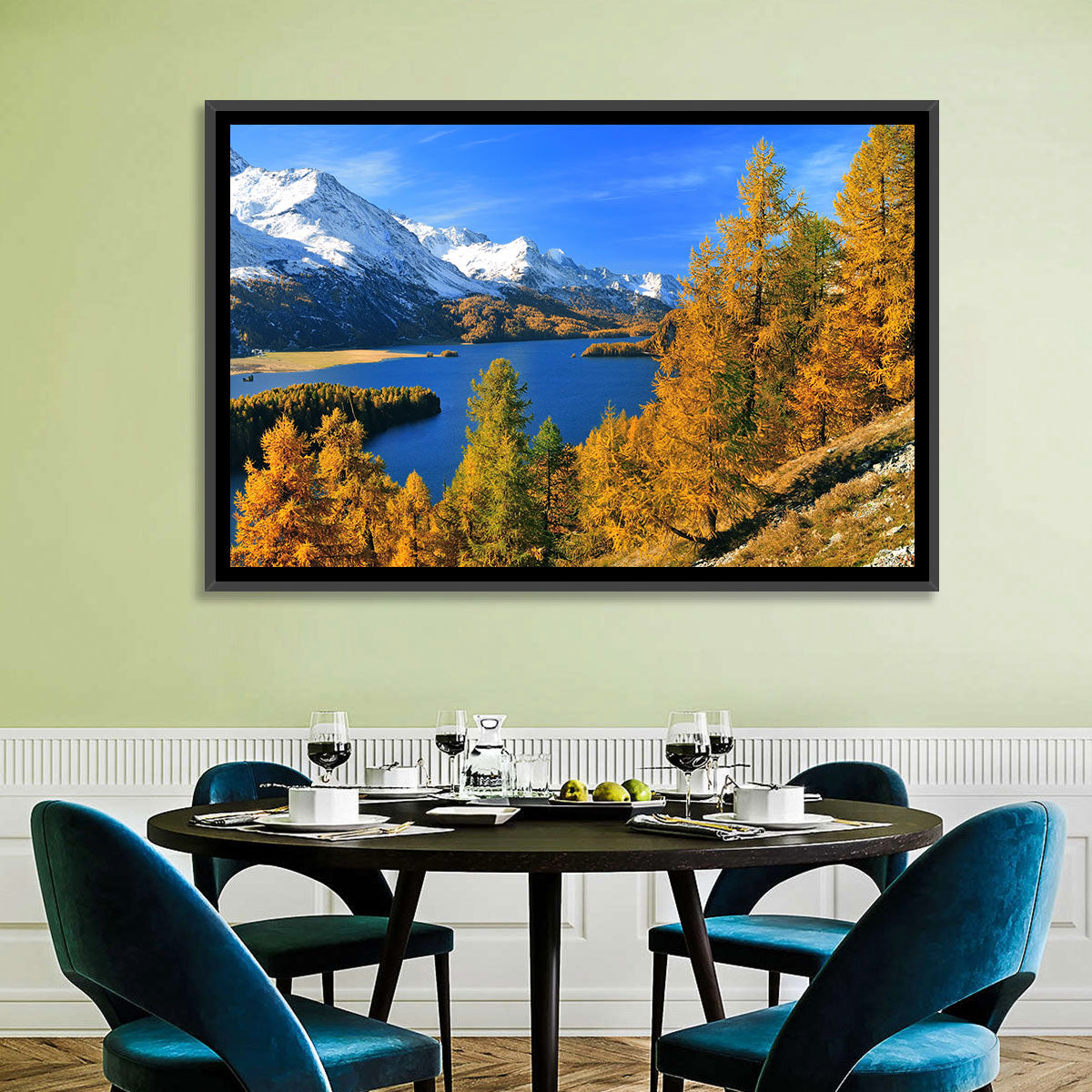 Silsersee Autumn Vista Wall Art in a room, landscape