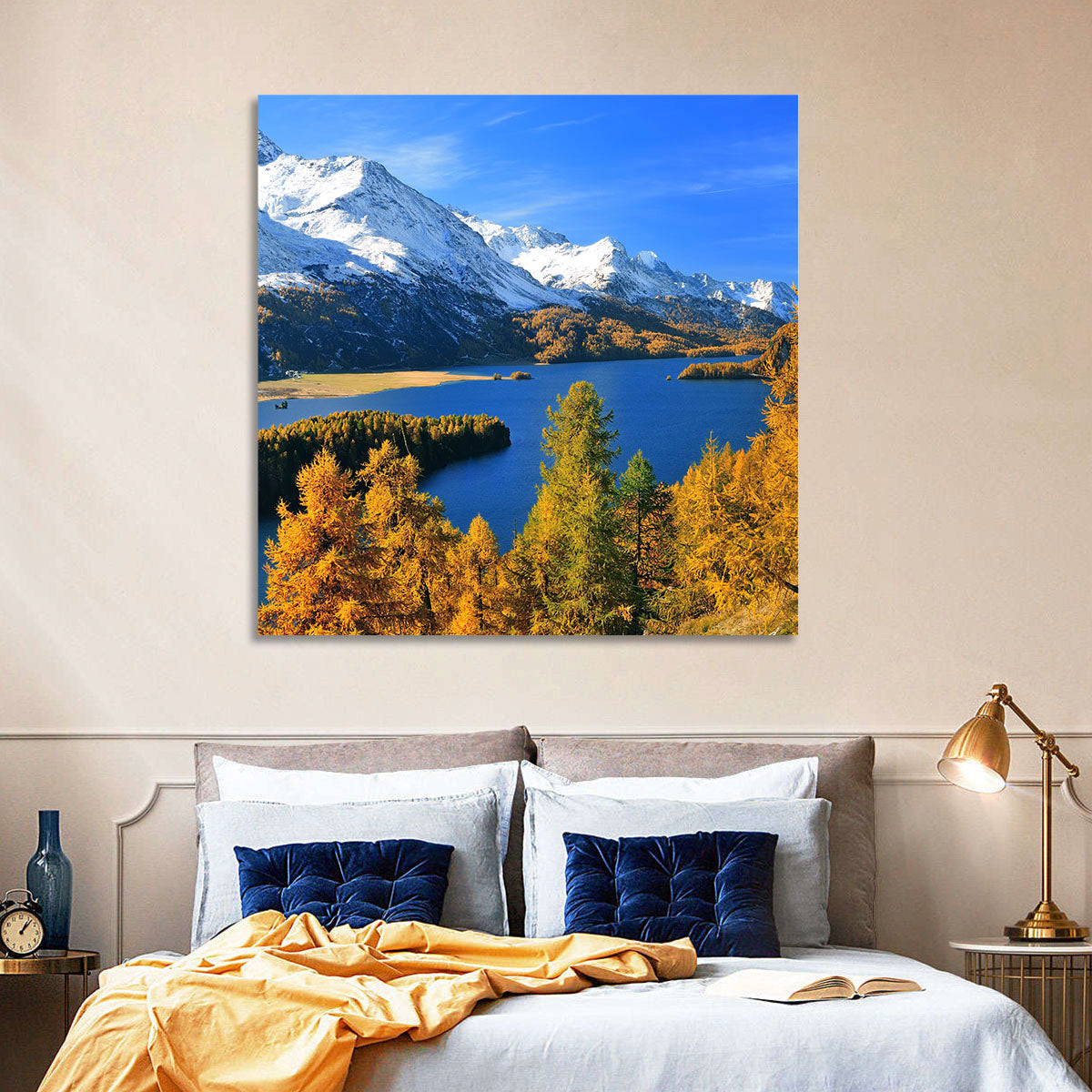 Silsersee Autumn Vista Wall Art in a room, landscape