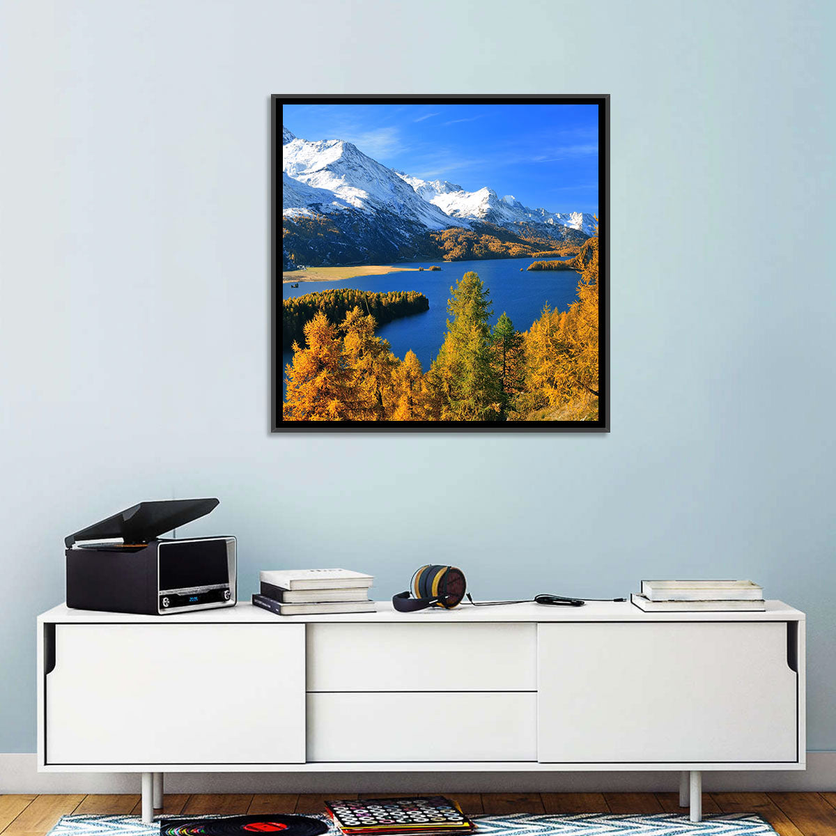 Silsersee Autumn Vista Wall Art in a room, landscape