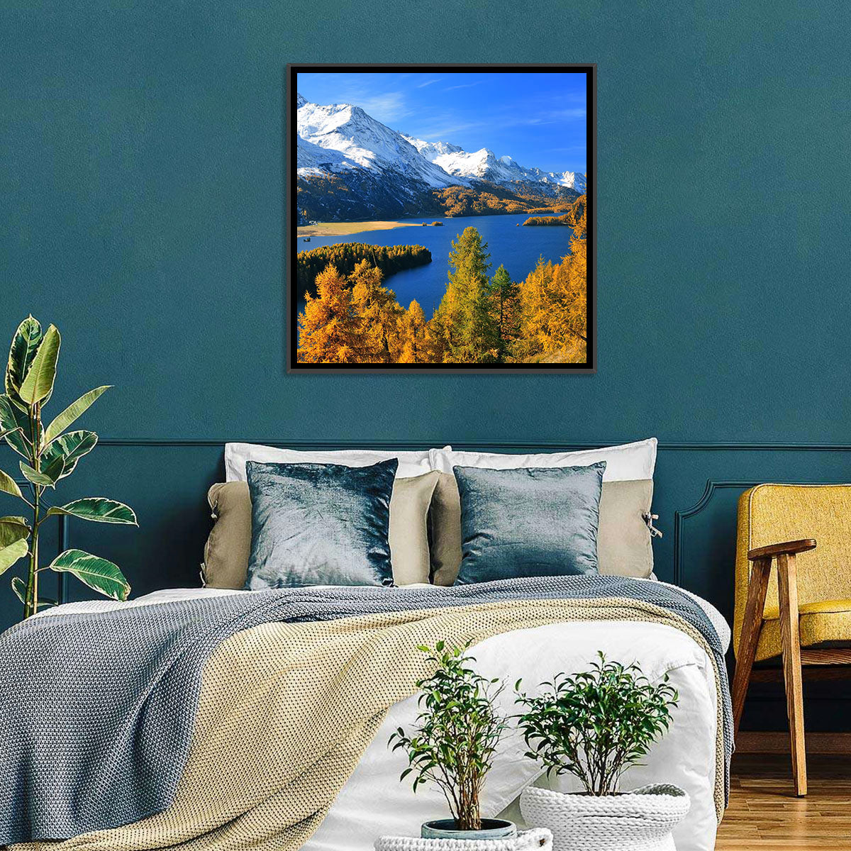 Silsersee Autumn Vista Wall Art in a room, landscape