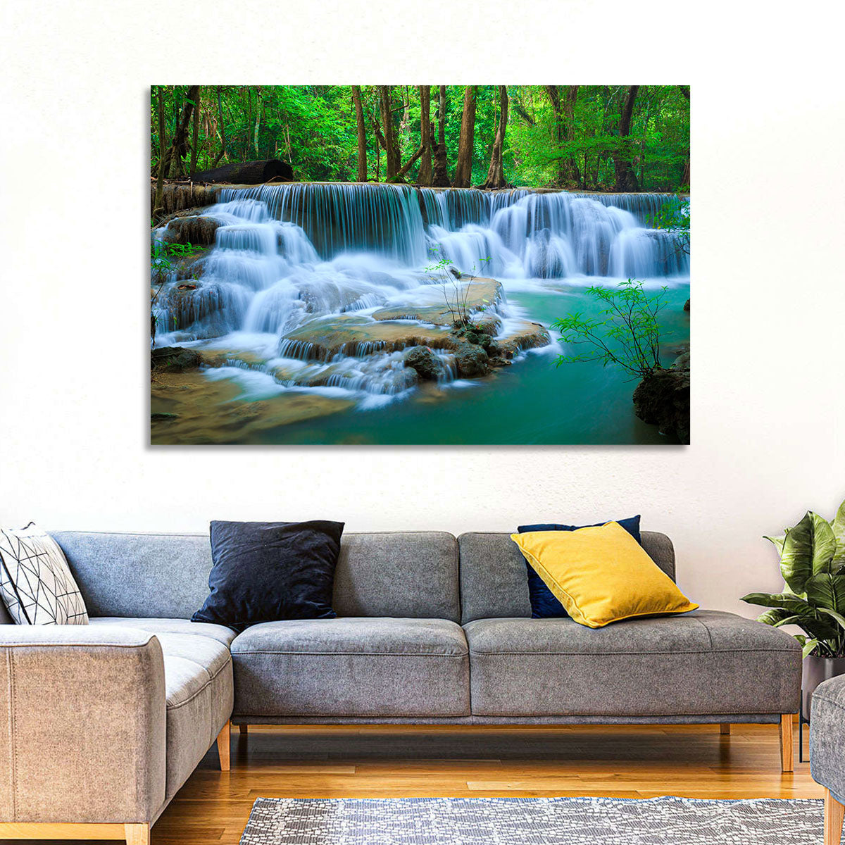 Huay Ma Khamin Erawan Waterfall Wall Art in a room, landscape