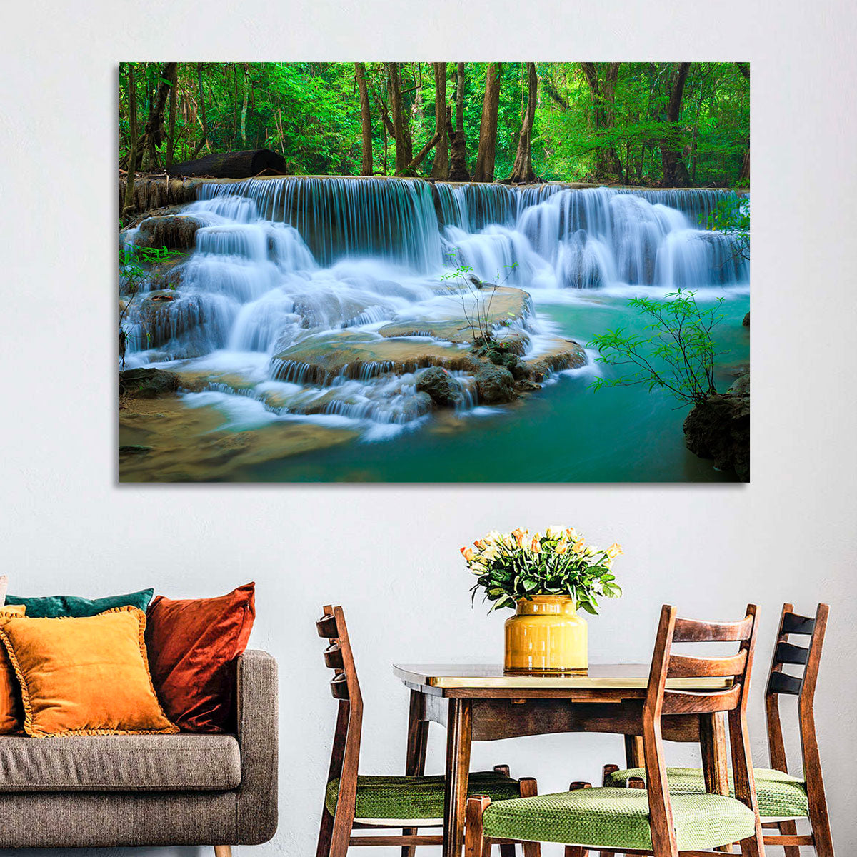 Huay Ma Khamin Erawan Waterfall Wall Art in a room, landscape