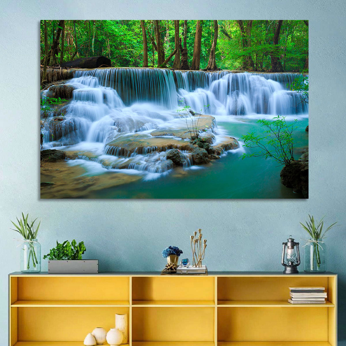 Huay Ma Khamin Erawan Waterfall Wall Art in a room, landscape